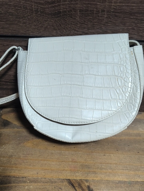 Handbags - White Croc-Embossed Saddle Crossbody Bag